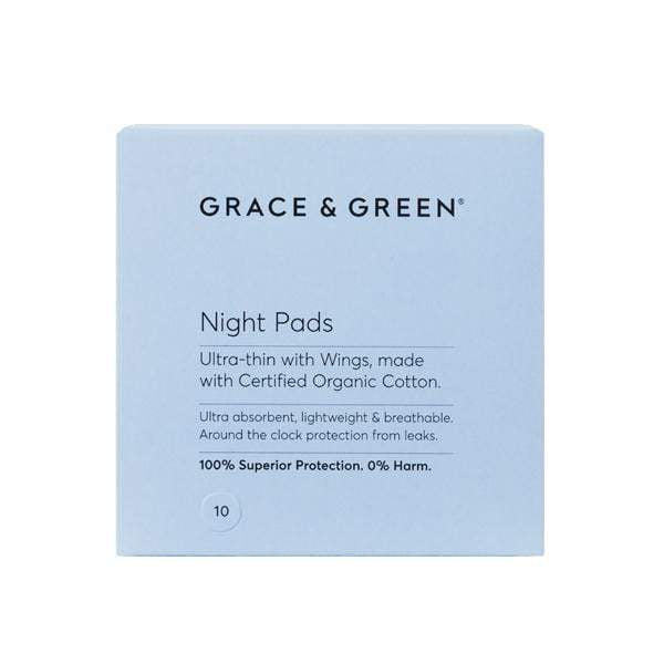 Grace & Green Organic Cotton Night Pads with Wings - 10
