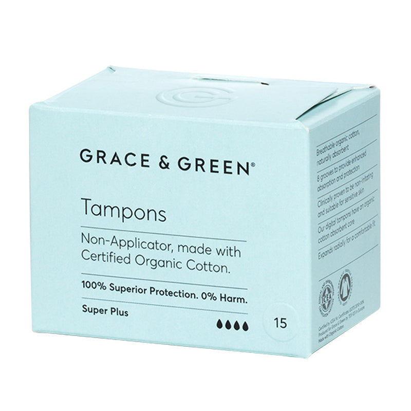 Grace & Green Organic Cotton Non-Applicator Tampons ( Heavy Flow) - 15